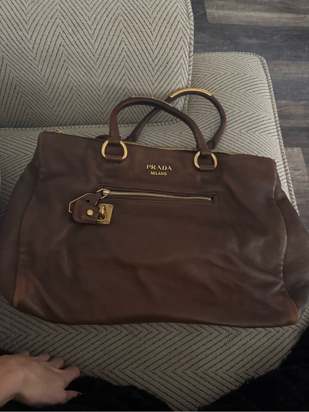 Prada Brown Leather Tote with Gold Hardware
